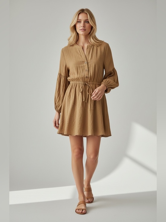 Blu Pepper Dresses & Skirts - Blu Pepper Tan Long Sleeve Mini  Dress Free Culture Clothing